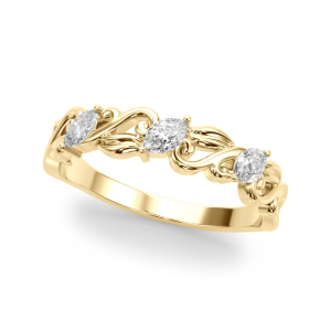 Lab-Created Yellow Gold Prong-Set 3 Stone Diamond Ring