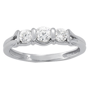 Lab-Created White Gold Bar-Set 3 Stone Ring Diamond Rings