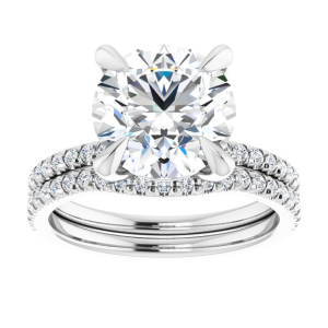 Pesta Natural Diamond Round cut 4 Prong  Side Stone Engagement Ring