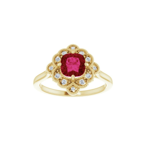 Estella Lab Grown Ruby Yellow Gold 4 Prong 