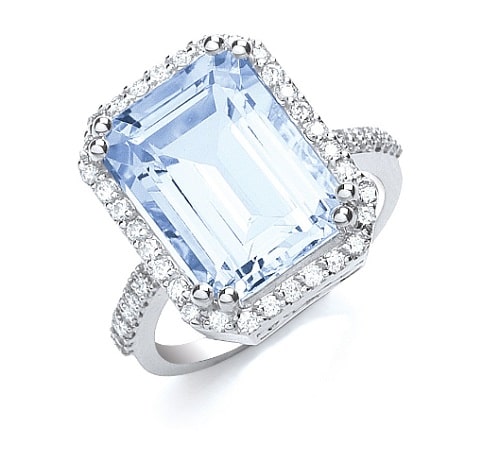 6.65 Ct Aquamarine Emerald Cut Baylie  Next Day Delivery Diamond Rings in 18K White Gold