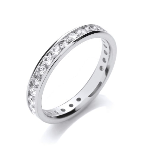 1 Ct Natural Round Cut Doshie  Eternity Diamond Rings in 18K White Gold