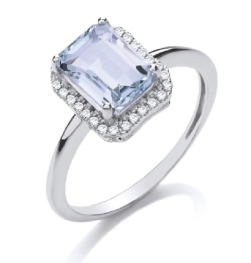 2.1 Ct Aquamarine Emerald Cut Byrdie  Next Day Delivery Diamond Rings in 18K White Gold