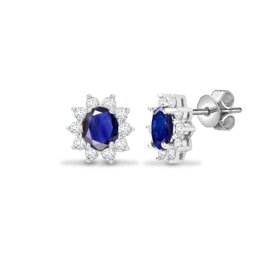 2.17 Carat Blue Sapphire  Diamond Earrings