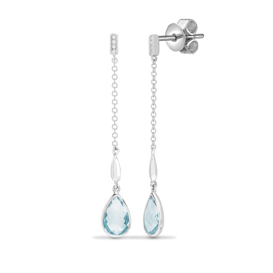 3.2 Ct Blue Topaz Pear Cut Linore  Diamond Earrings in 18K White Gold