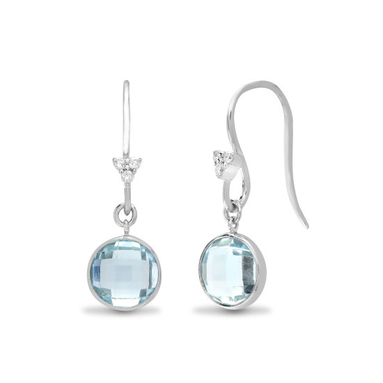 3.35 Carat Blue Topaz  Diamond Earrings