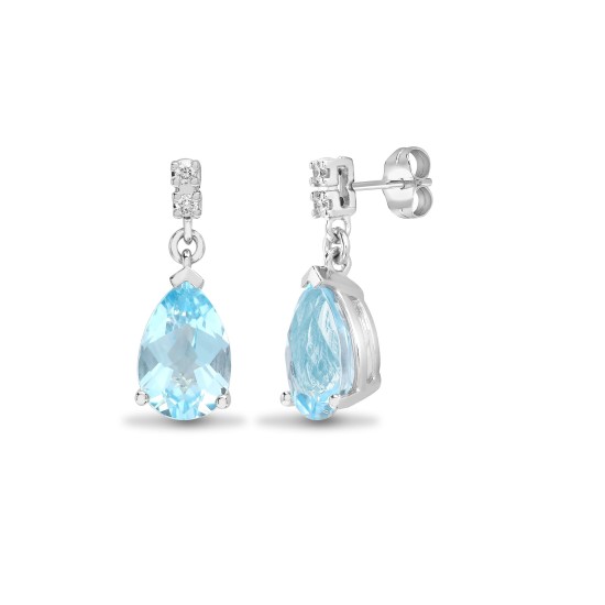 3.08 Carat Blue Topaz  Diamond Earrings