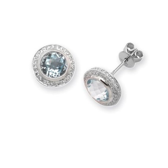 3.40 Carat Blue Topaz  Diamond Earrings