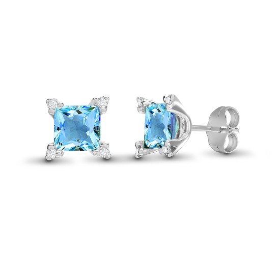 3.00 Carat Blue Topaz  Diamond Earrings
