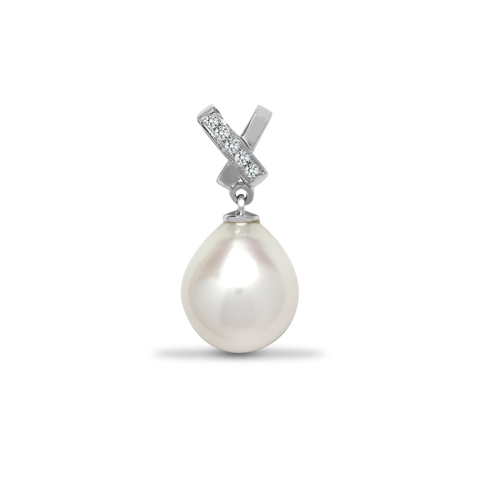 0.5 Ct Pearl Round Cut Quineisha  Necklaces in 18K White Gold