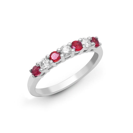 0.64 Ct Natural Ruby Round Cut Zoie  Diamond Rings in 18K White Gold