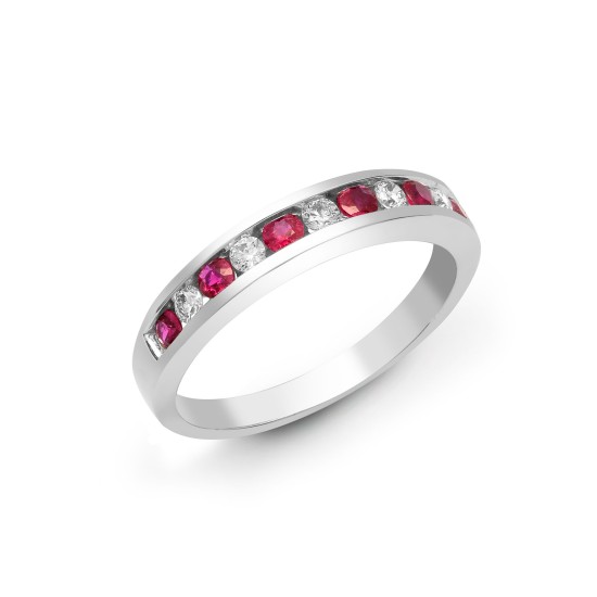 0.54 Ct Natural Ruby Round Cut Xolani  Diamond Rings in 18K White Gold