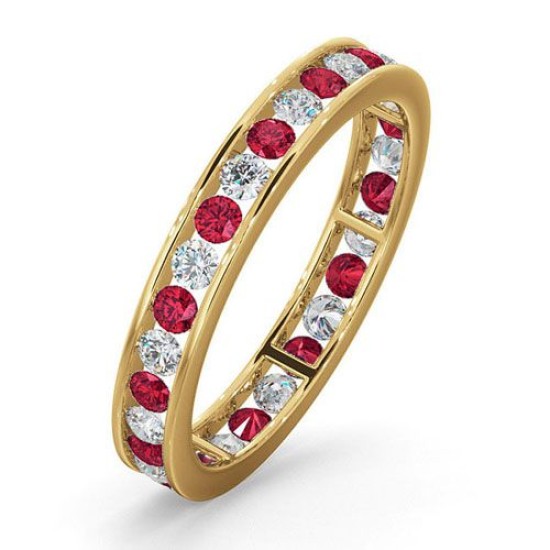 1.3 Ct Natural Ruby Round Cut Yelena  Diamond Rings in 18K White Gold