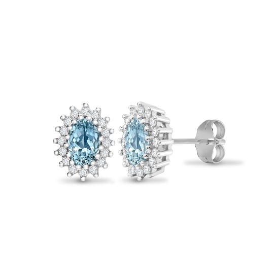 1.00 Carat Blue Topaz  Diamond Earrings