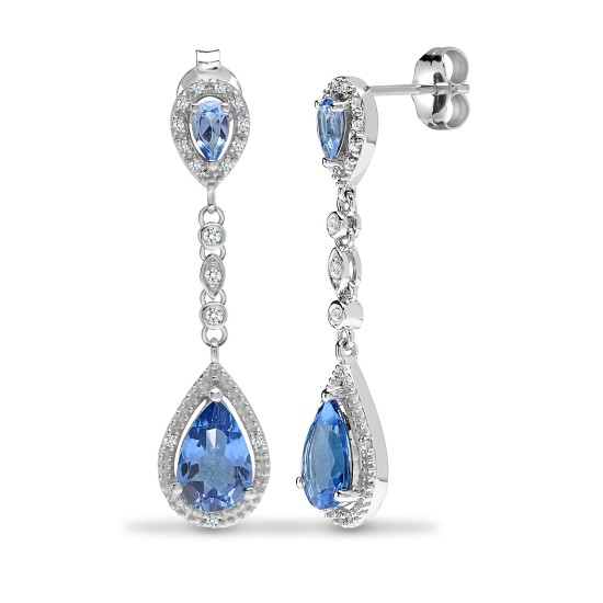3.70 Carat Blue Topaz  Diamond Earrings