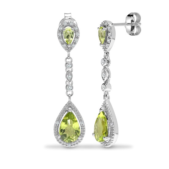 3.09 Ct Peridot Pear Cut Linly  Diamond Earrings in 9K White Gold