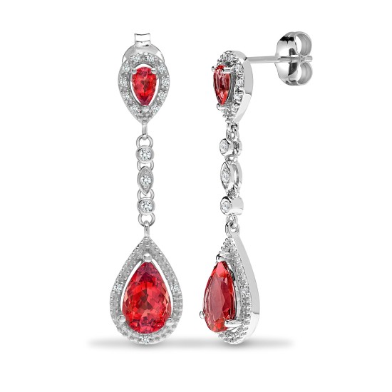 3.9 Ct Garnet Pear Cut Linseyl  Diamond Earrings in 9K White Gold