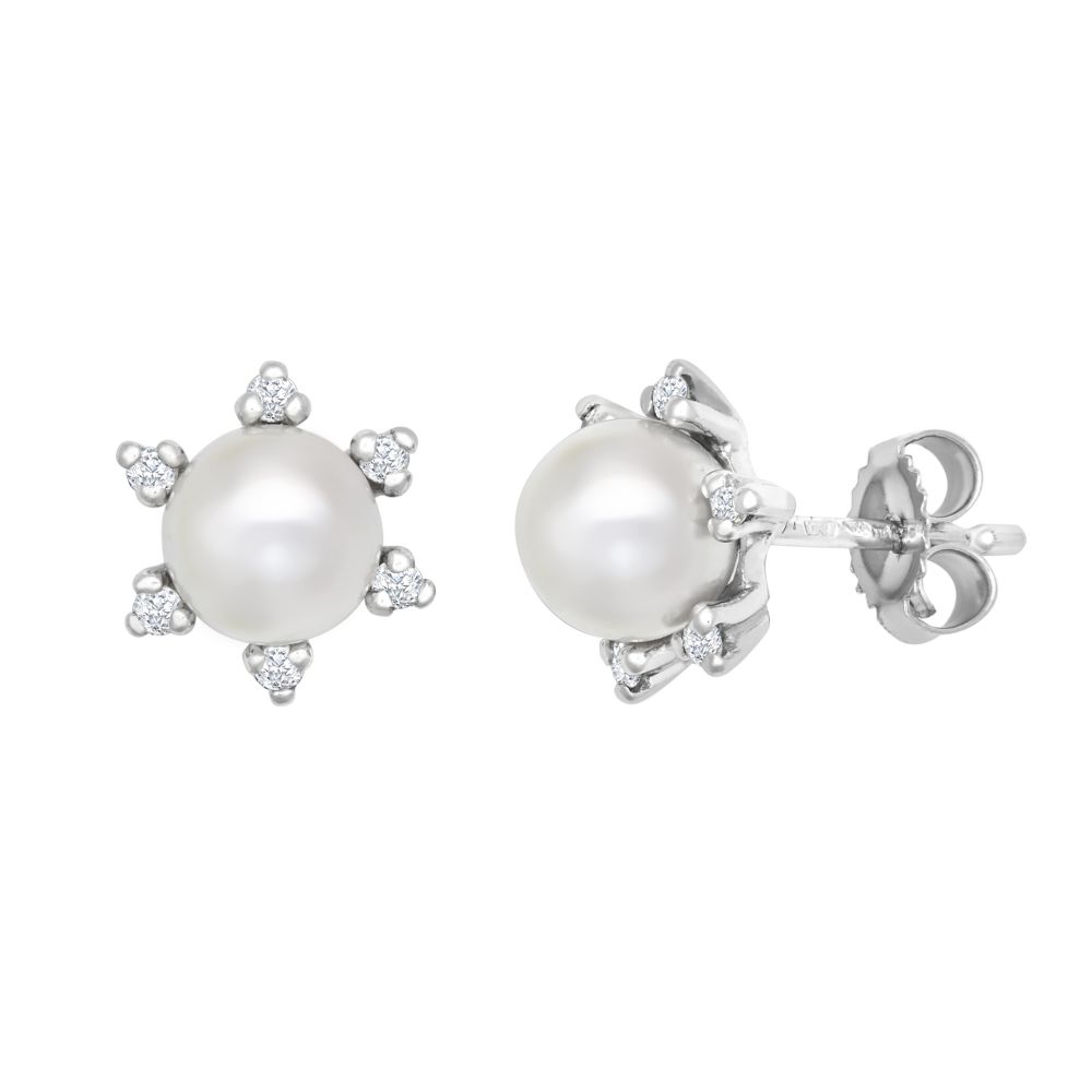 Pearl Round Cut Bleuenn  in 9K White Gold