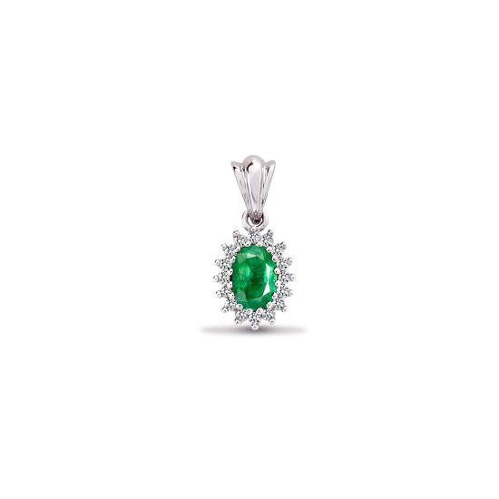 1.02 Ct Emerald Oval Cut Tuana  Pendants Necklaces in 9K White Gold