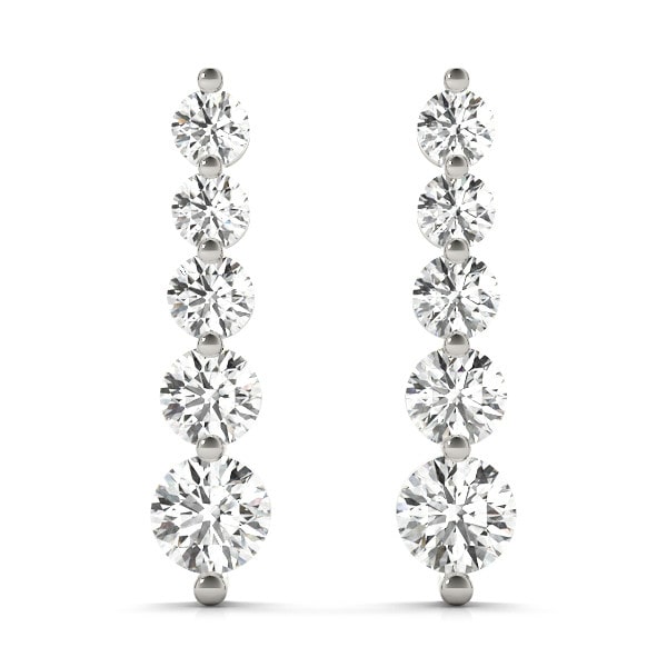 0.12 Ct Natural Round Cut Lyneya  Journey Diamond Earrings in 9K White Gold