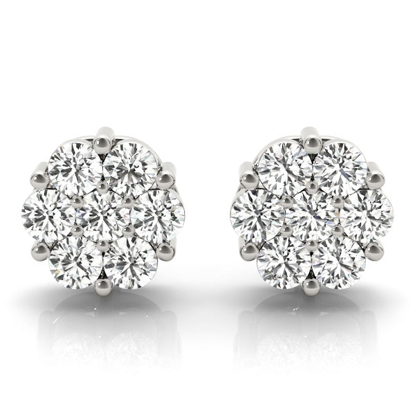 0.25 Ct Natural Round Cut Fairamay  Cluster Diamond Earrings in 9K White Gold