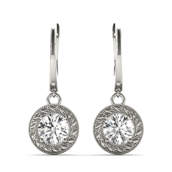 Natural Round Cut Kimbro  Drop Diamond Earrings in 9K White Gold