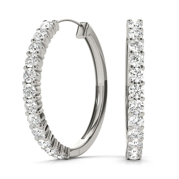 Natural Round Cut Kenia  Hoop Diamond Earrings in 9K White Gold