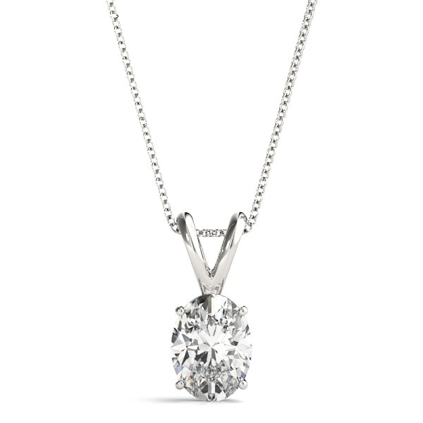 0.25 Ct Natural Oval Cut Quenburga  Diamond Solitaire Necklaces in 9K White Gold