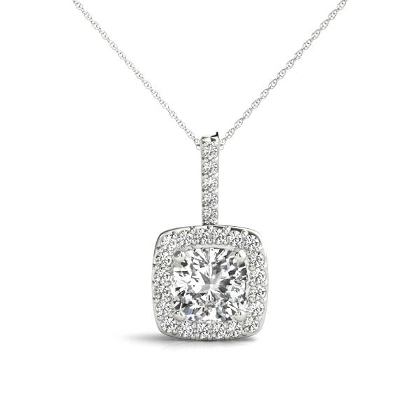 1.25 Ct Natural Diamond Cushion Cut  Halo Pendant Necklaces in 9K White Gold