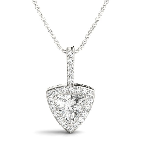 0.42 Ct Natural Diamond Trillion Cut  Pendants Necklaces in 18K White Gold