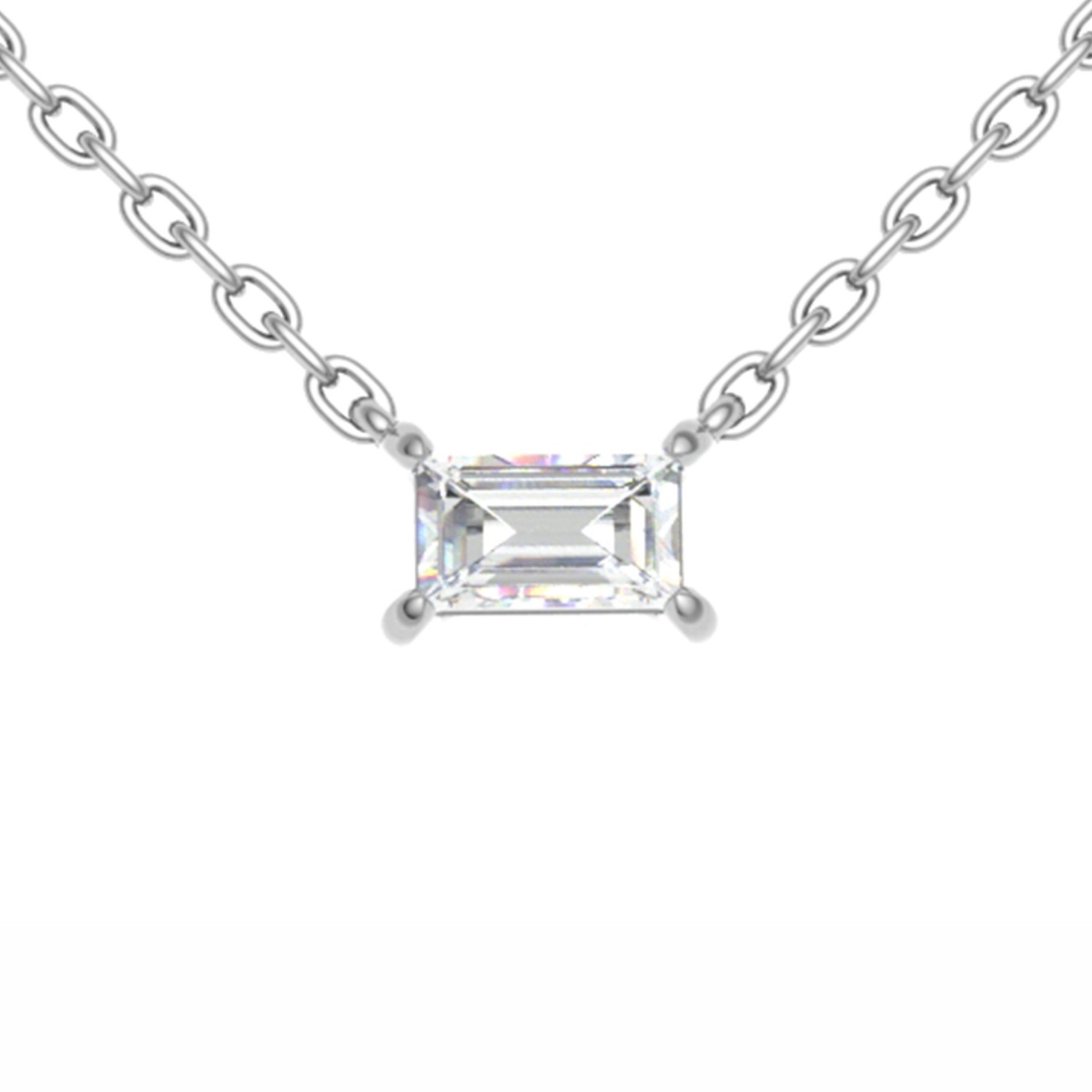 0.1 Ct Lab-Created Diamond Baguette Cut Quenna  Solitaire Pendant Necklaces in Silver 925