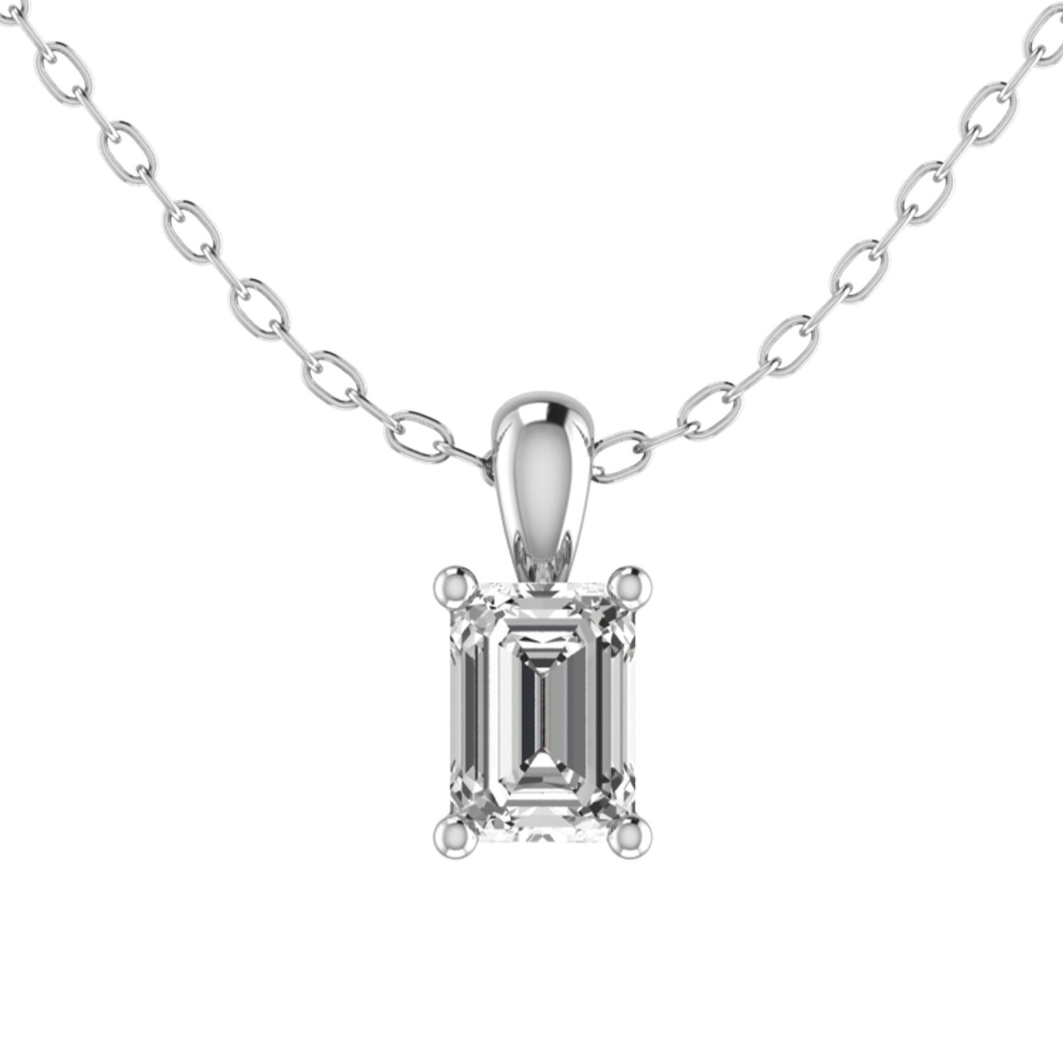 0.1 Ct Lab-Created Diamond Emerald Cut Rutina  Solitaire Pendant Necklaces in 9K White Gold