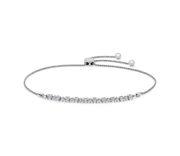 0.1 Ct Natural Diamond Round Cut Paveye  Friendship Bracelets in 9K White Gold