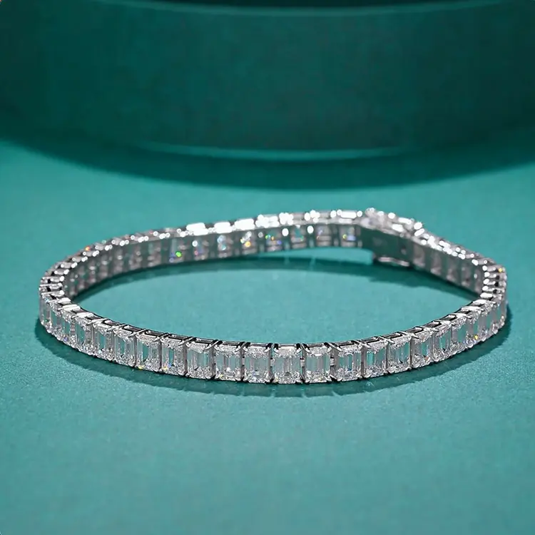 15 Ct Emerald Cut Syrena Diamond Tennis Bracelets in 18K White Gold