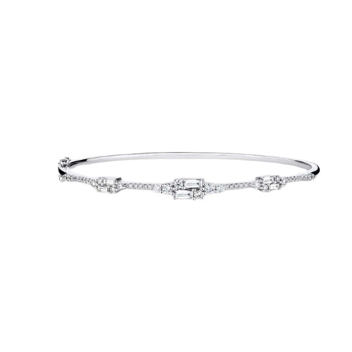 1.06 Ct Natural Mixed Shape Cut delighta  Diamond Bangles in 18K White Gold