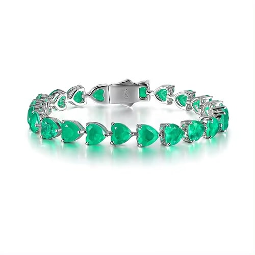 15 Ct Emerald Heart Cut Romilly  Gemstone Bracelets in Silver 925