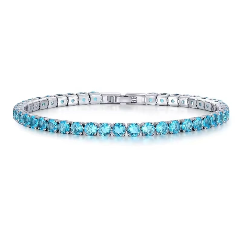 5 Ct Aquamarine Round Cut Rubye  Gemstone Bracelets in 9K White Gold