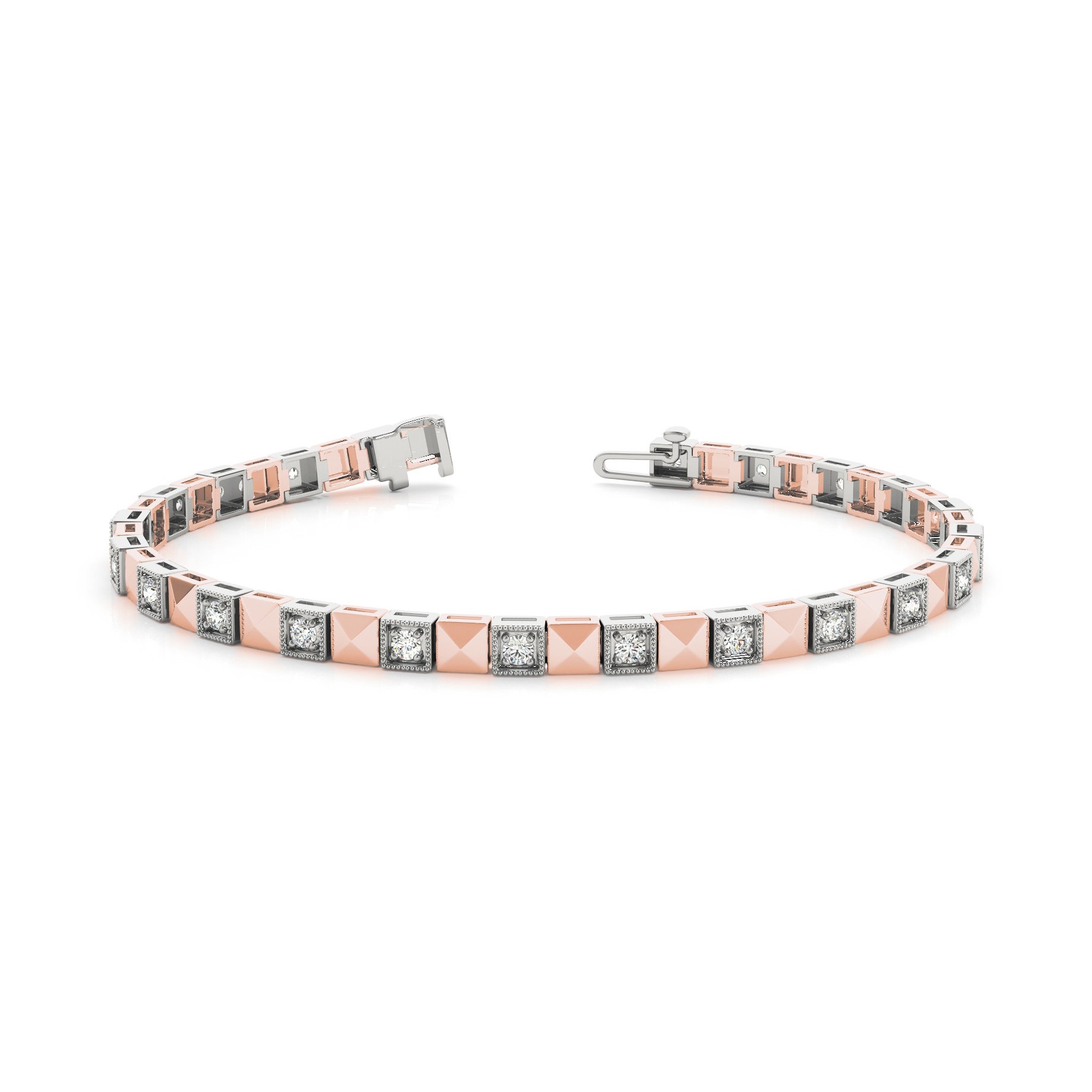 0.63 Ct Natural Round Cut Pearlie  Diamond Tennis Bracelets in Silver 925