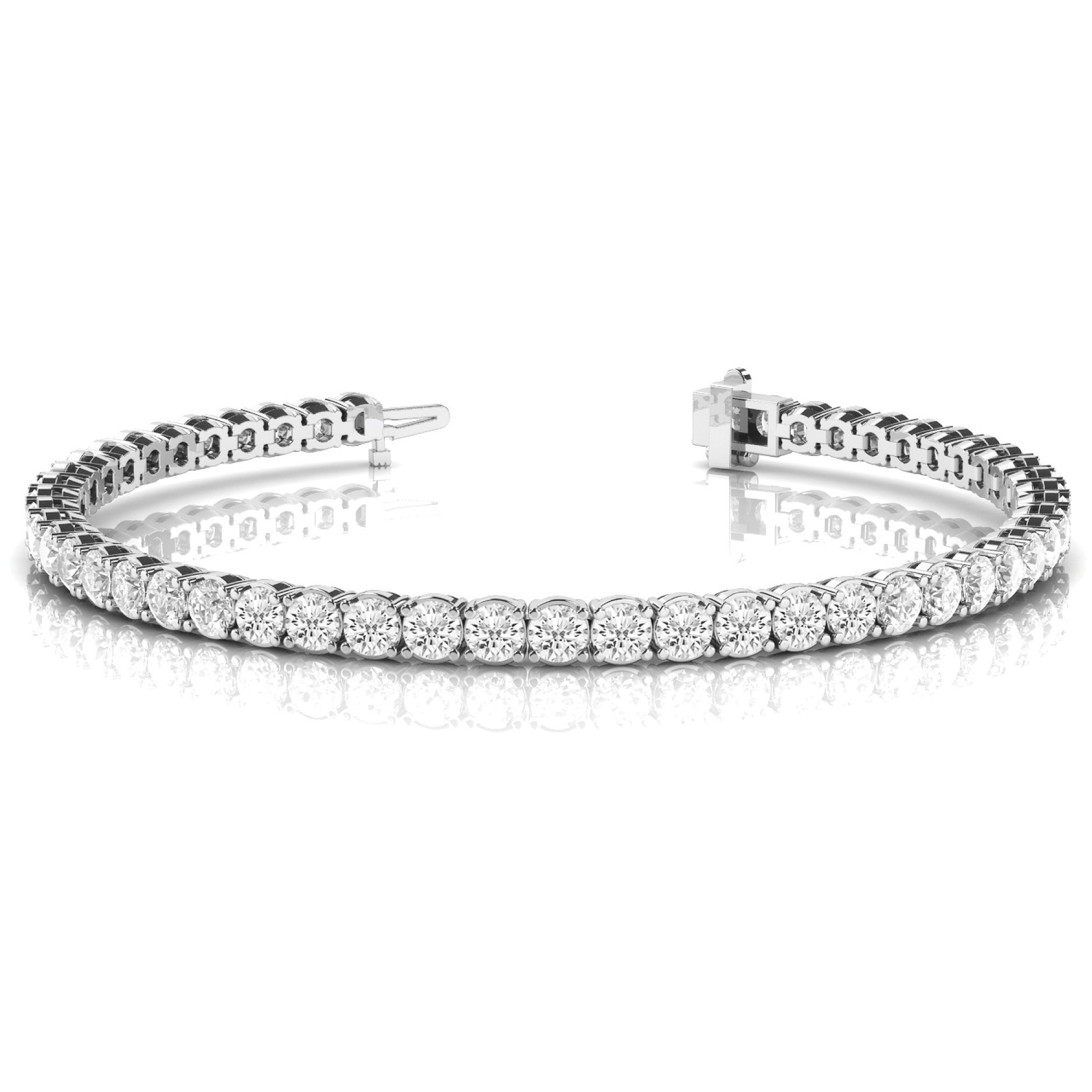 2.25 - 15.00 Carat Round Natural And Lab Created Diamond Tennis Bracelet With 4 Prong Setting