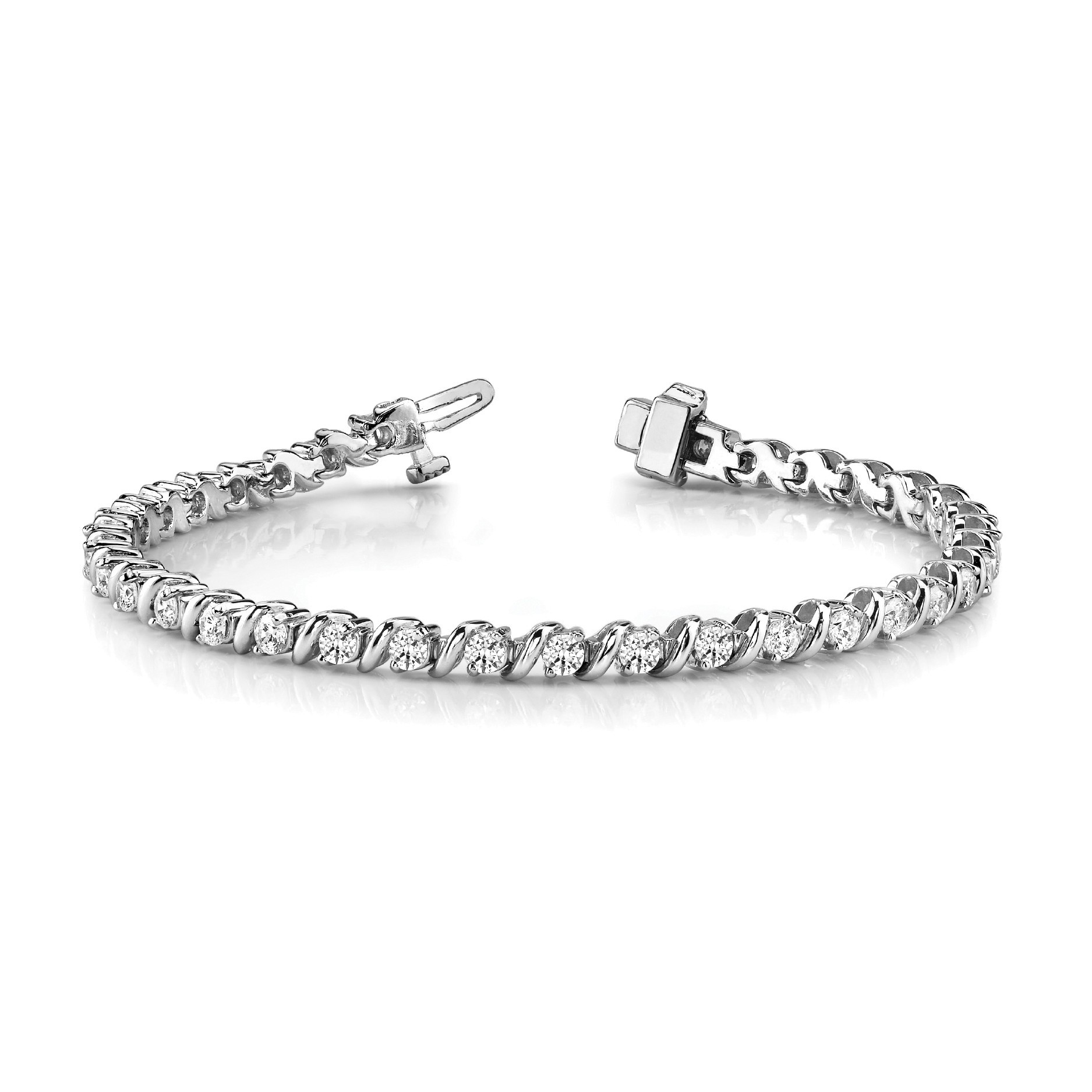 0.66 Ct Natural Round Cut Prynne  Diamond Tennis Bracelets in Silver 925