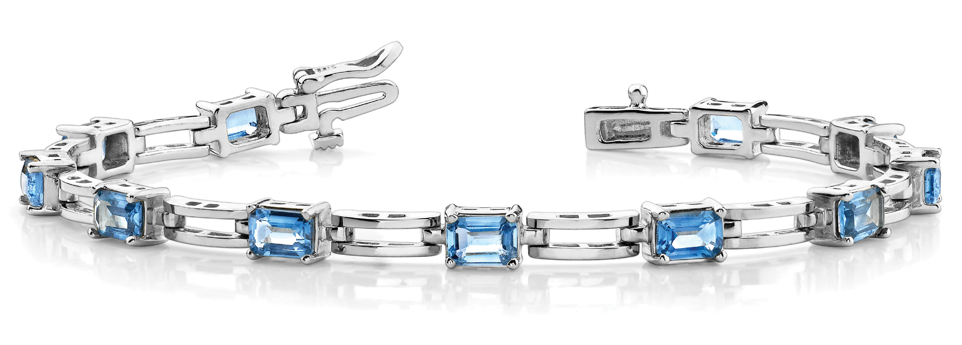 1.2 Ct Blue Topaz Emerald Cut Vania  Diamond Tennis Bracelets in Silver 925