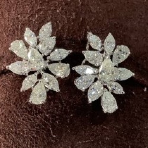 4.73 Ct Natural Mixed Shape Cut Faya  Cluster Diamond Earrings in 14K White Gold