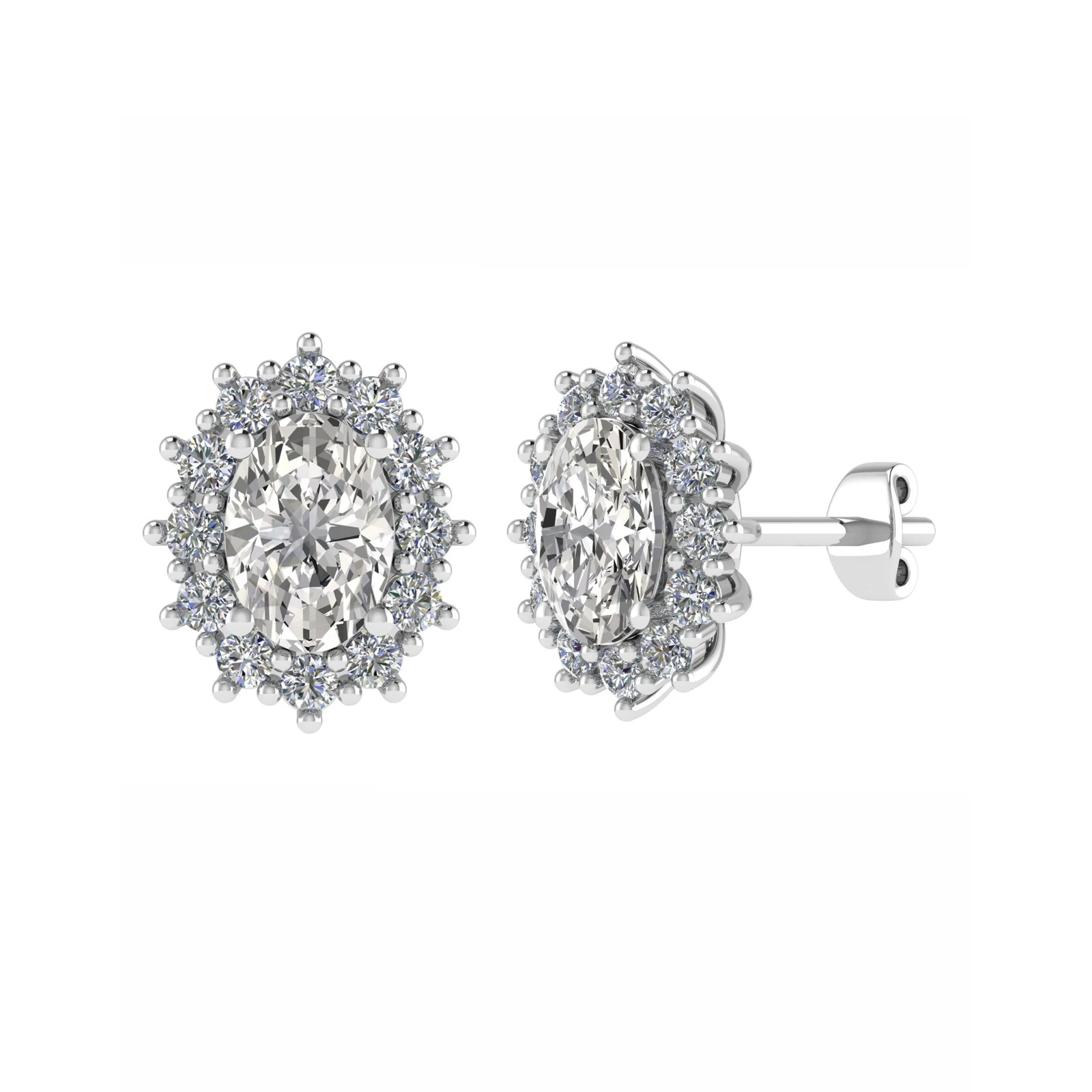 0.1 Ct Natural Oval Cut Jayli  Halo Diamond Earrings in 9K White Gold