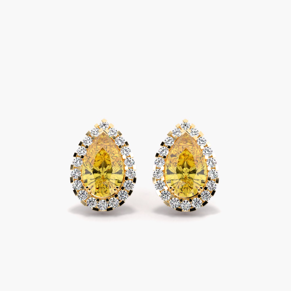 3 Ct Pear Cut Harmoni Yellow Diamond Earrings in 9K White Gold