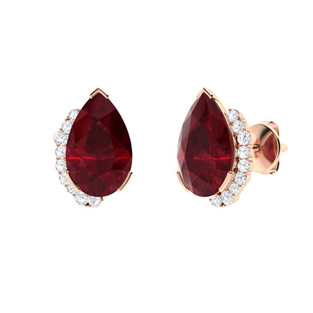 0.3 Ct Natural Ruby Pear Cut Faela  Diamond Earrings in 9K White Gold