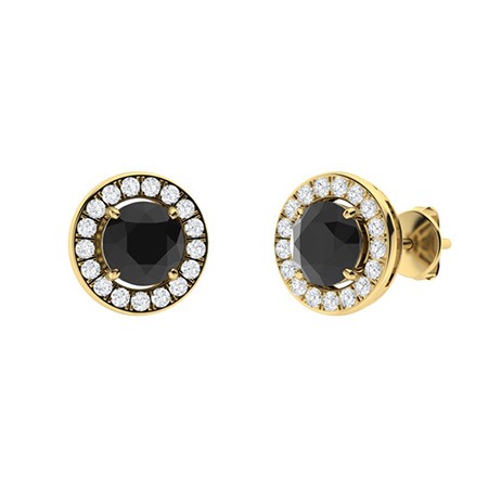 1 Ct Round Cut Hamida  Black Diamond Earrings in 9K White Gold