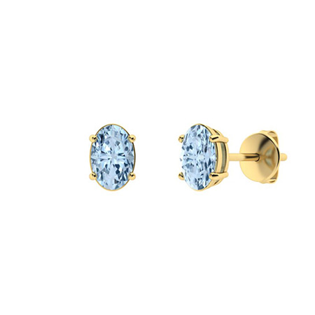 1 Ct Aquamarine Oval Cut Gerica  Birthstone Diamond Earrings in 9K White Gold