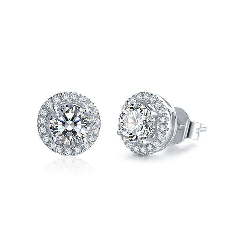 0.1 Ct Natural Round Cut Jessalyn  Halo Diamond Earrings in 9K White Gold