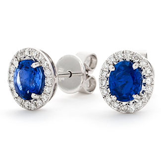 1.00 Carat Blue Sapphire Halo Diamond Earrings