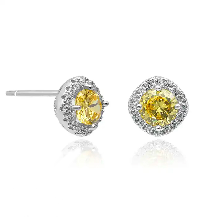0.60 - 3.00 Carat Yellow Halo Diamond Earrings